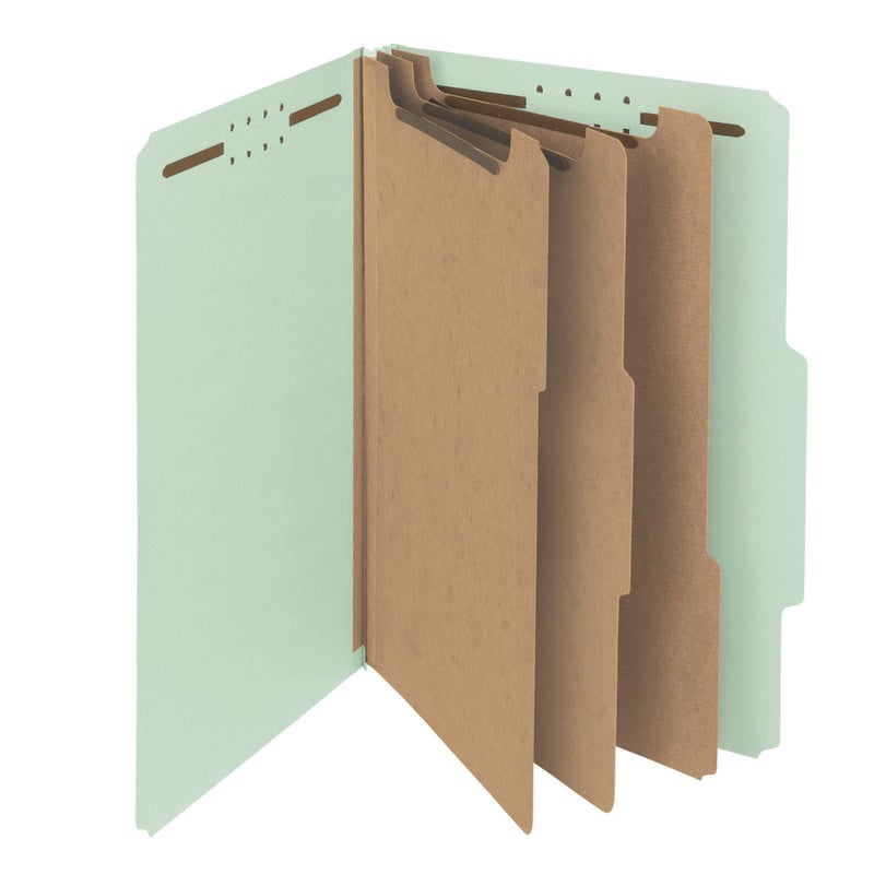 Smead 100% Recycled Pressboard Classification File Folder, 3 Dividers, 3" Expansion, Legal Size, Gray/Green, 10 per Box (19093) - Image 1